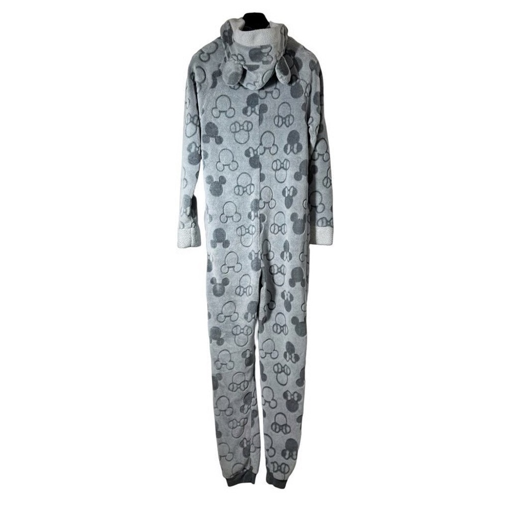 DISNEY Grey Onesie Mickey Pattern Fleece Trimming Mickey Ears size S/m CP1